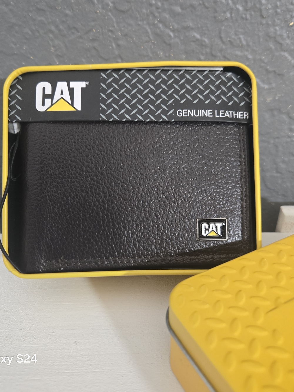 Caterpillar Black and Yellow Genuine Leather Money Clip Wallet